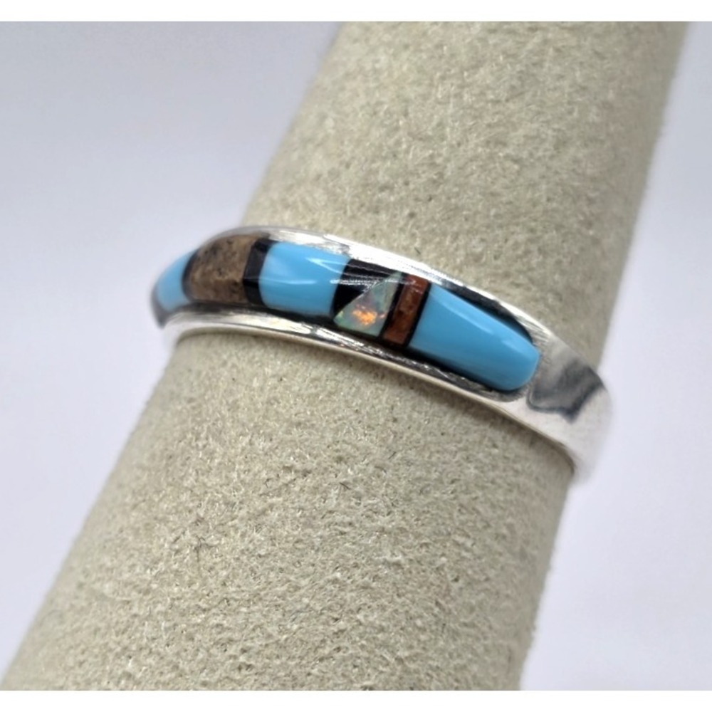 Multi-Gemstone Sterling Silver Ring Size 8 Signed SM Stackable Unisex‎ Dainty